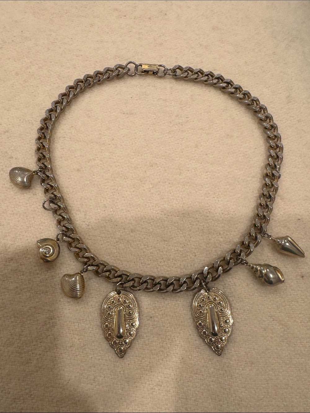 Silver Charm Link Necklace - Silver Pendant Charm Collar